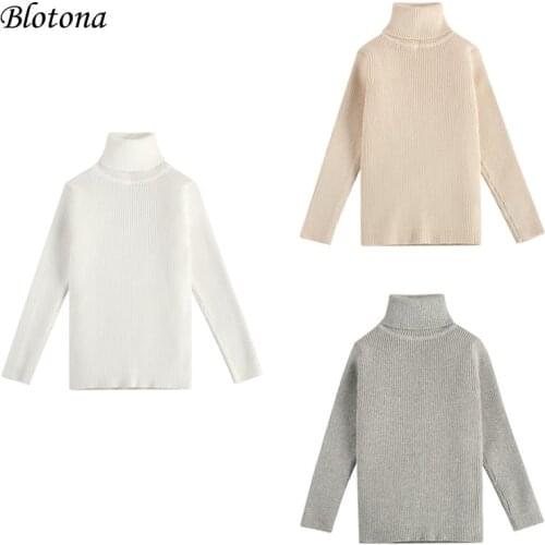 Blotona Kids Baby Boy Girl Winter Warm Turtleneck Pullover Sweater Top, Long-Sleeve Casual Knitting Elastic Cuff Blouse,1-6Years