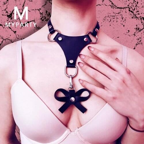 Designer New Harajuku Lolita Cute Leather Choker With Big Bow Tassel Pendant Punk Rock Collar Necklace BDSM Bondage Jewelry Girl