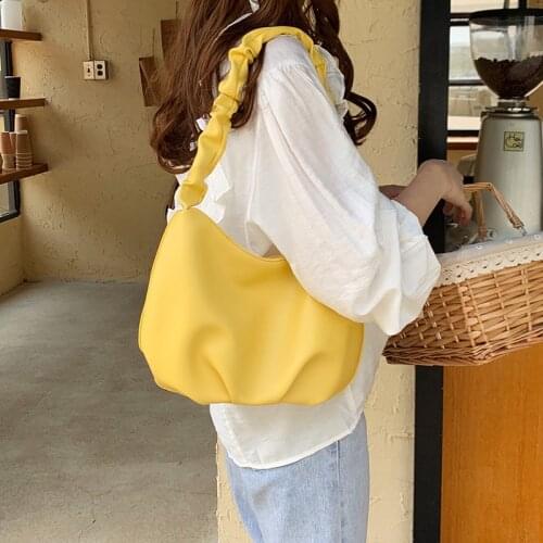 Harajuku Solid Soft-Faced Shoulder Bag Woman High Quality Zipper Folds Luxury Handbag for Women Designer Underarm Handbags 2021