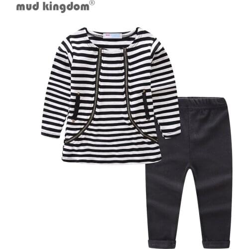 Mudkingdom Girls Outfits Long Sleeve Zipper Striped Tops Cotton Pants Sets