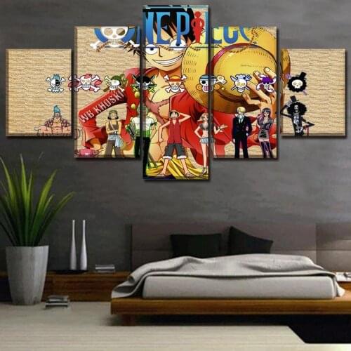 Canvas Pictures Home Decoration 5 Pieces One Piece Paintings Animation Poster HD Prints Wall Art Modular for Living Room Framed