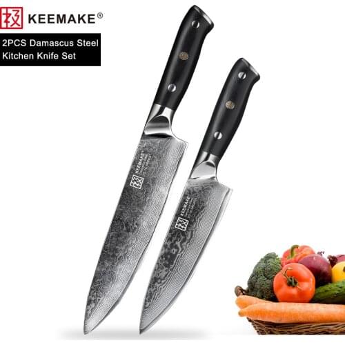 KEEMAKE Damascus 8" Chef Knife Japanese VG10 Steel Razor Sharp Blade 6.5'' Chef Knife Cutter G10 Handle 2PCS Kitchen Knives Set