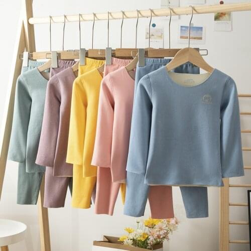 Unmarked Childrens Warm Underwear Set AB Side Double-sided Grinding Hair Long Johns 2pc Kids Outfits Baby Home Pajamas Suits