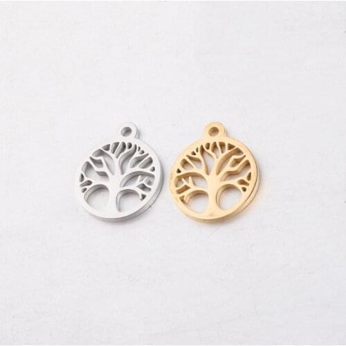 5pcs Round Life Tree Connector Mirror Polished Stainless Steel Bracelet Necklace Pendants DIY Jewelry Making Accessories