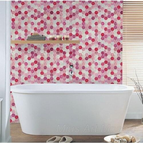 Lady pink glass bathroom mosaic tile shower room decoration