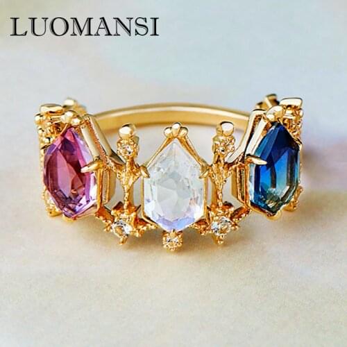 Luomansi Colorful Natural Crystal Crown Ring 100%-925 Sterling Silver Party Woman Gift Fine Jewelry Wholesale