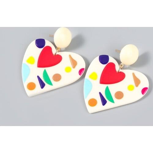 Fashion Metal Resin Graffiti Heart-shaped Earrings for Girls Cute and Sweet Dangle Earrings Party Accessories