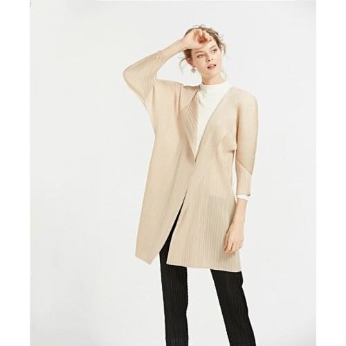Issey Miyake European and American fashion mid-length tops 2021 spring and autumn new thin pleated cardigan jacket long sleeves