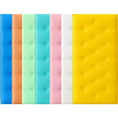 Anti-Collision Tatami Wall Headboard Soft 3D Self-Adhesive Wall Sticker Background Decor Childrens Bedroom Crash Back Cushion