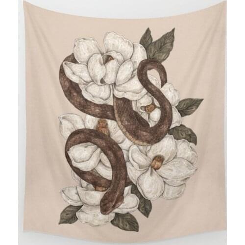 Snake and Magnolias Tapestry Wall Hanging Beach Throw Rug Blanket Camping Tent Travel Sleeping Pad Tapestry