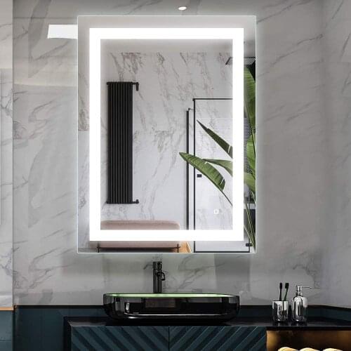 HAUSCHEN MO0505 Wall Mounted + Anti Fog & Dimmer Touch Switch 24 x 32 inch LED Lighted Vanity Bathroom Mirror