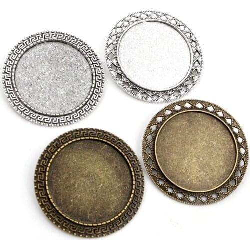 New Fashion 5pcs 35mm Inner Size Antique Bronze And Silver Plated Brooch Style Cabochon Base Setting Charms Pendant