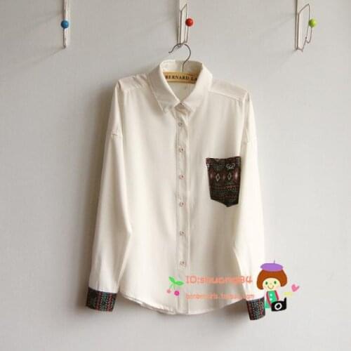 2016 Spring Autumn new Womens Pocket National Trend Candy Color Shirts Long-sleeve Blouses Female Shirt Women Clothing