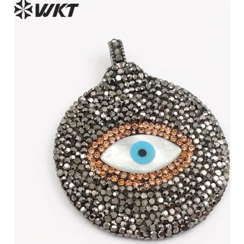 NP367 Round Shape Natural Sea Shell Evil Eye Charm Pendant High Quality Rhinestone Pave Pendant For Women Fashion Jewelry