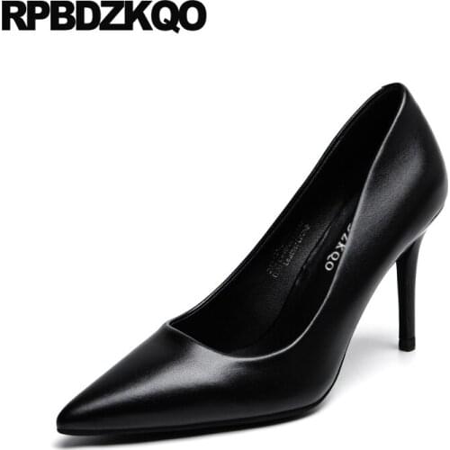High Heels Luxury Pointed Toe Thin Scarpin Stiletto Pumps 2019 3 Inch Brown Black Size 4 34 Blue Work Office Shoes Women Casual