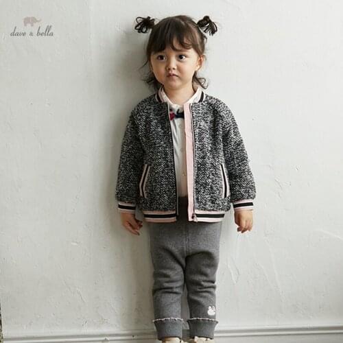 DBS18414 dave bella autumn baby girls fashion striped pockets coat children tops infant toddler outerwear