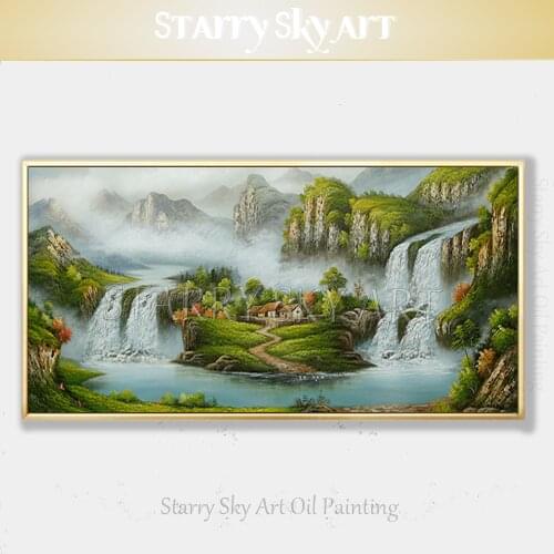 Excellent Artist Hand-painted Traditional Chinese Feng Shui Oil Painting on Canvas Chinese Treasure Bowl Landscape Oil Painting