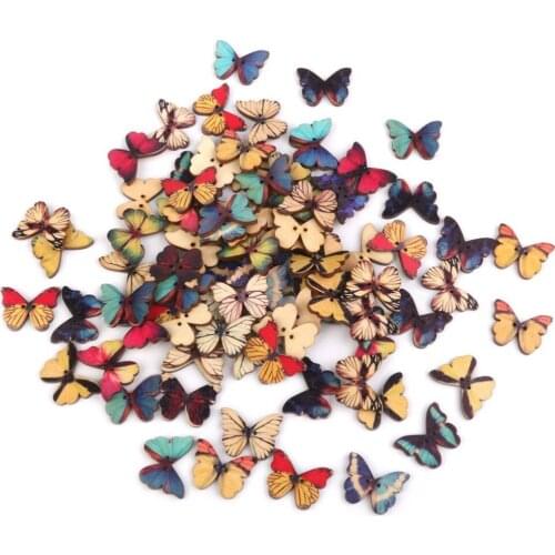 100pcs 2 Holes Mixed Butterfly Wooden Button for Sewing Scrapbooking DIY Christmas Decorations for Home Wedding Favors Craft