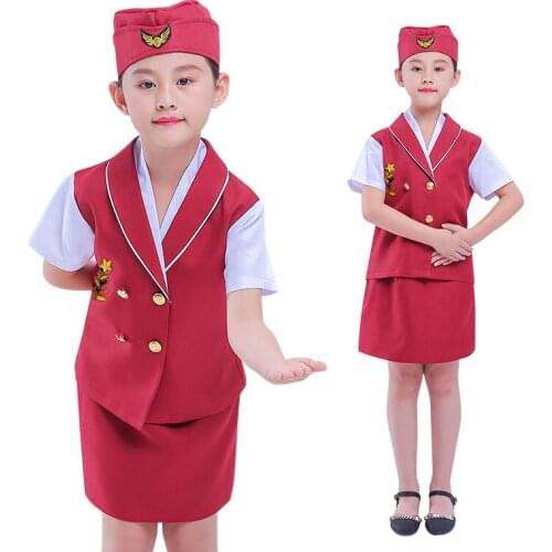Halloween Stage Costumes Girls Stewardess Pilot Uniforms Professional Suits Aircraft Photography Cosplay Costumes 120-135cm