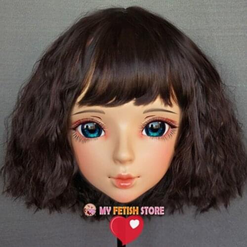 Shi-05)Female Sweet Girl Resin Half Head Kigurumi BJD Eyes Crossdress Cosplay Japanese Anime Role Lolita Mask With Eyes And Wig