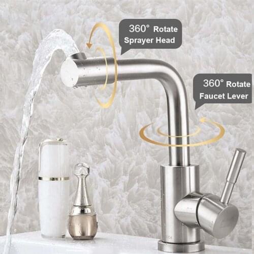Universal 720° Rotatable swivel Kitchen Faucet 360°Rotate Spray Head Stainless Steel Single Hole Tap Brushed Cold Hot Sink Mixer