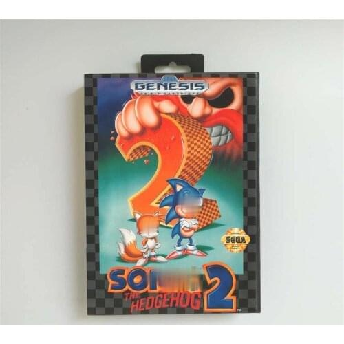 Soniced Game the Hedgehog 2 - USA Cover With Retail Box 16 Bit MD Game Card for Sega Megadrive Genesis Video Game Console