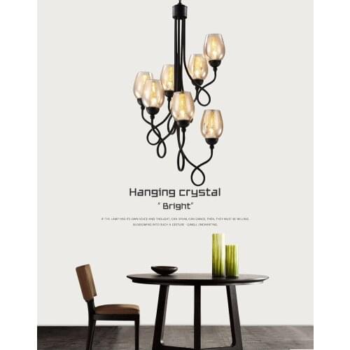 Modern Simple American Art Black Iron Pendant Light Glass Cup For Staircase Dinging Room Bar Hanging Lighting E27 Ing hanging