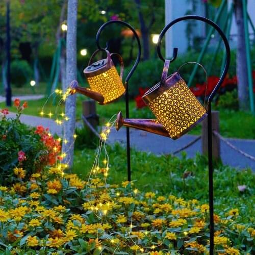 Watering Can Solar Lamps Garden Path LED String Lights Yard Hollow-out Iron Shower For Yard Lawn Art Outdoor Home Decorations
