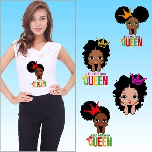 Black girl Queen Crown Heat-sensitive patches Thermal transfer printing Heat Transfer PVC Patch Applique on Clothes