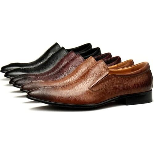 Large Size EUR45 Crocodile Grain Black / Brown/ Wine Red Business Dress Shoes Genuine Leather Office Shoes Mens Social Shoes