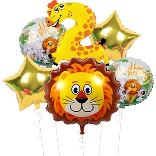 1set Cartoon Foil Lion Head Balloons with Animal Latex Balloon Number Baby Shower Globos Children Birthday Party Decorations kid