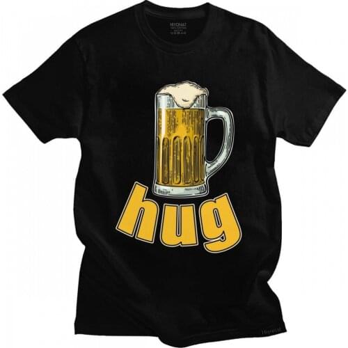 Funny Beer Hug Man T Shirt Pre-shrunk Cotton Tshirt Alcohol Drinking Lover Tee Tops Short Sleeved Graphic T-shirt Clothes Gift