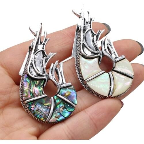 1pcs Natural Shell Shrimp Shape Brooces Pins for Jewelry Making Women Girls Fashion Accessories Gifts Size 28x52mm