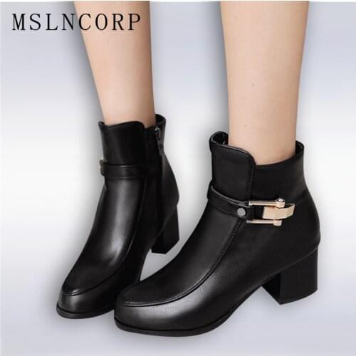 Plus Size 34-45 New Autumn Winter Zipper Women boots High heels Ladies Buckle Martin Leather boots Square heel Snow Boots Shoes