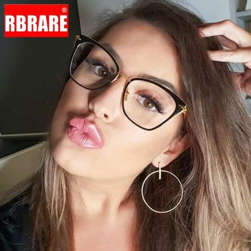 RBRARE Vintage Cat Eye Glasses Frame Women Flat Mirror Eyeglasses Women Luxury Blue Light Metal Frame Okulary Lentes De Mujer