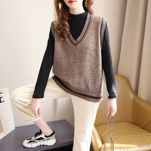 Women Oversized Knit Sweater Vest Pullover V-Necked Sleeveless Jumper Harajuku ZarinaTop Clothes Female Causual Streetwear