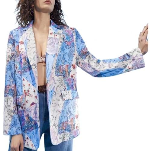 2021 Formal Blazer Suit Turn-down Collar Colorful Anti-wrinkle Floral Printed Cardigan Long Sleeve Female Blazer for Winter