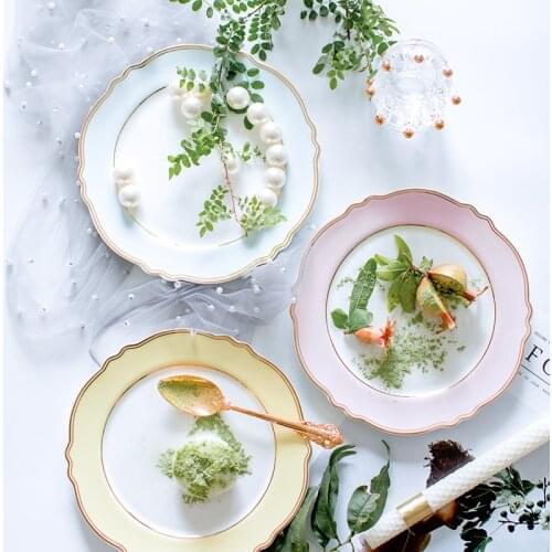 Gold edge plate Pink lace Bone china dessert plate plates for wedding