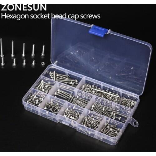 ZONESUN 360pcs/lot 304 Stainless Steel M3*6/8/10/16/18/20/25/30 Hex Socket Screw Allen Hexagon Head Cup Bolts Metric Thread