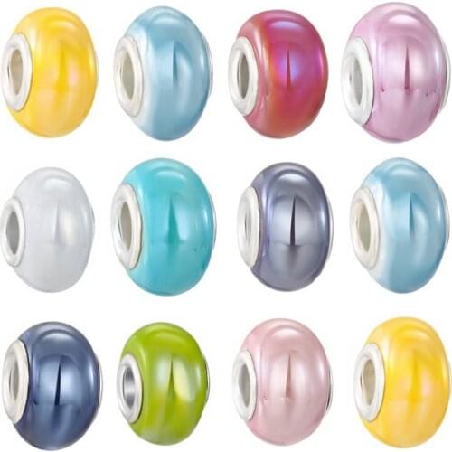 10Pcs Wholesale Lot Color 16mm Round Murano Glass Beads Fit Pandora Bracelet Snake Chain Cord DIY Necklace for Jewelry Making