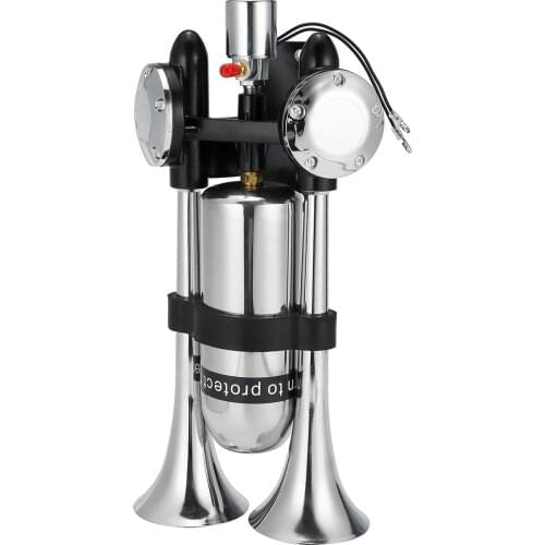 12V/24V Dual Trumpet 500DB Electric Horn Loud Chrome Air Horn Speaker Kit With Air Compressor For Train Truck Lorry