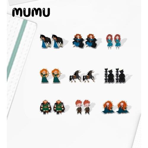 2021 New Little Princess Merida Stud Earring Brave Epoxy Jewelry Resin Acrylic Earrings Handmade Gifts Girl