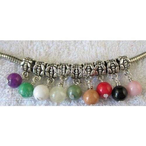 300PCS Antiqued Silver Bails With Mixed Colors Dyed Simulated jade beads Danglers M7222-230