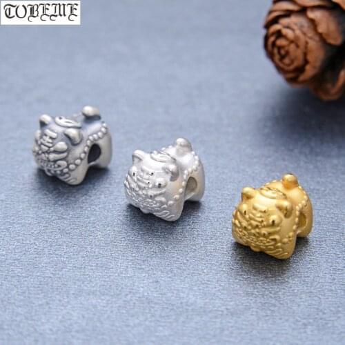 3D 100% 999 Silver King-Tiger Beads Real Pure Silver Lucky Fengshui Tiger Beads DIY Jewelry Findings Loose Beads