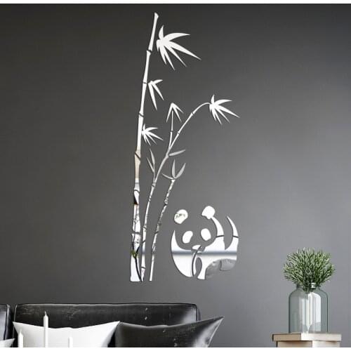 3D Mirror Acrylic Wall Stickers Art Panda Bamboo Pattern Removable Home Decoration Living-room Bedroom Decals New Year Gift 2021