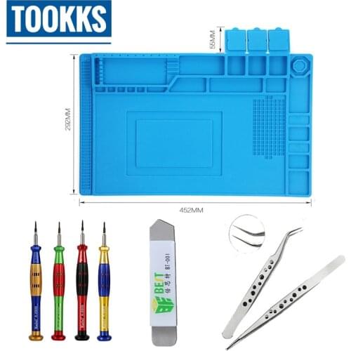 45x30cm Antic Static Magnetic Heat Insulation Silicone Pad PC Computer Phone Repair Mat +Screwdriver +Tweezer+Metal Pry Tool Set