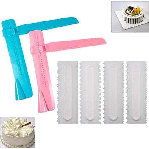 6PCS Cake Decorating Tools Adjustable Cake Scraper Smoother and Plastic Pastry Combs Icing Cream Baking DIY Cakes Edge Tools