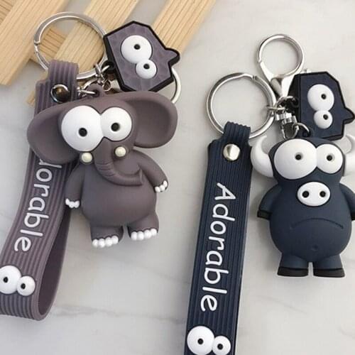 63HC Funny Cute Keychain Cartoon Cow Elephant Car Key Chain Ring Bag Pendant Hanging