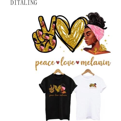 African Women Heat Transfer Patch Peace Love Melanin Girl Thermotransfer Sticker On Clothing Jacket T-Shirt Tops Ironing Sticker