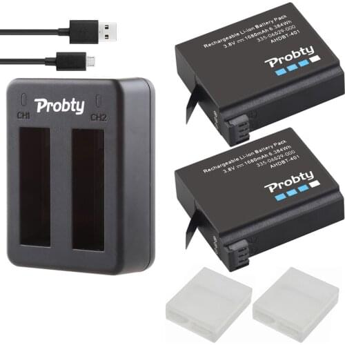 2x1680mAh AHDBT-401 AHDBT 401 AHDBT401 HERO4 HERO 4 camera battery for GO PRO + Dual port Home Charger for AMKOV 7000S